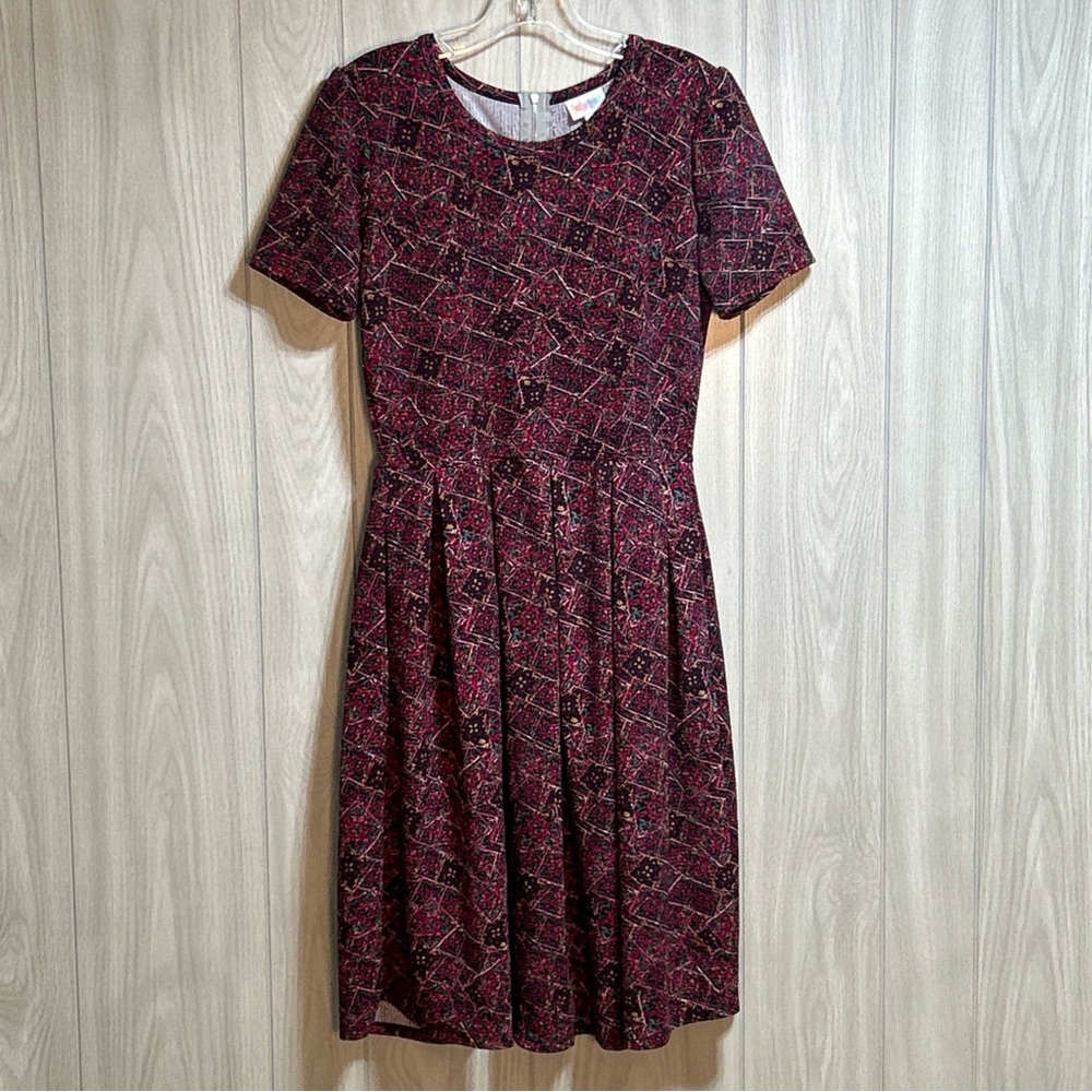 LuLaRoe Amelia Dress Geometric Pattern Pockets Size Medium